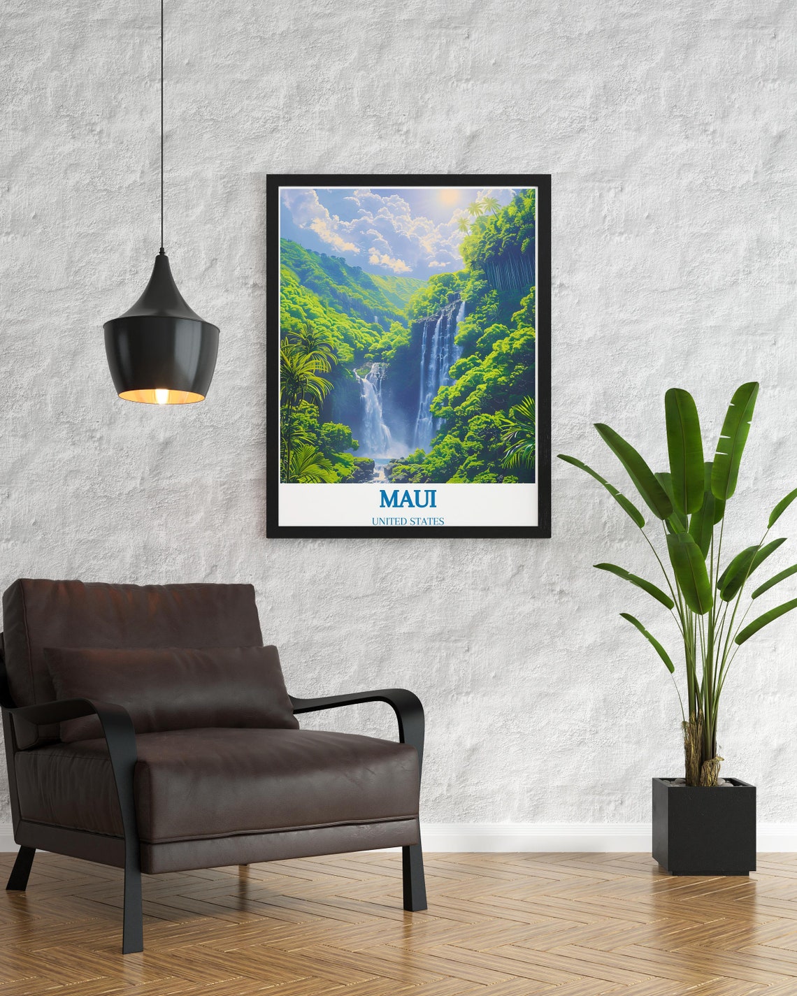 Maui Hawaii Tropical Waterfall Deep Lush Jungle Travel Poster - Image 2