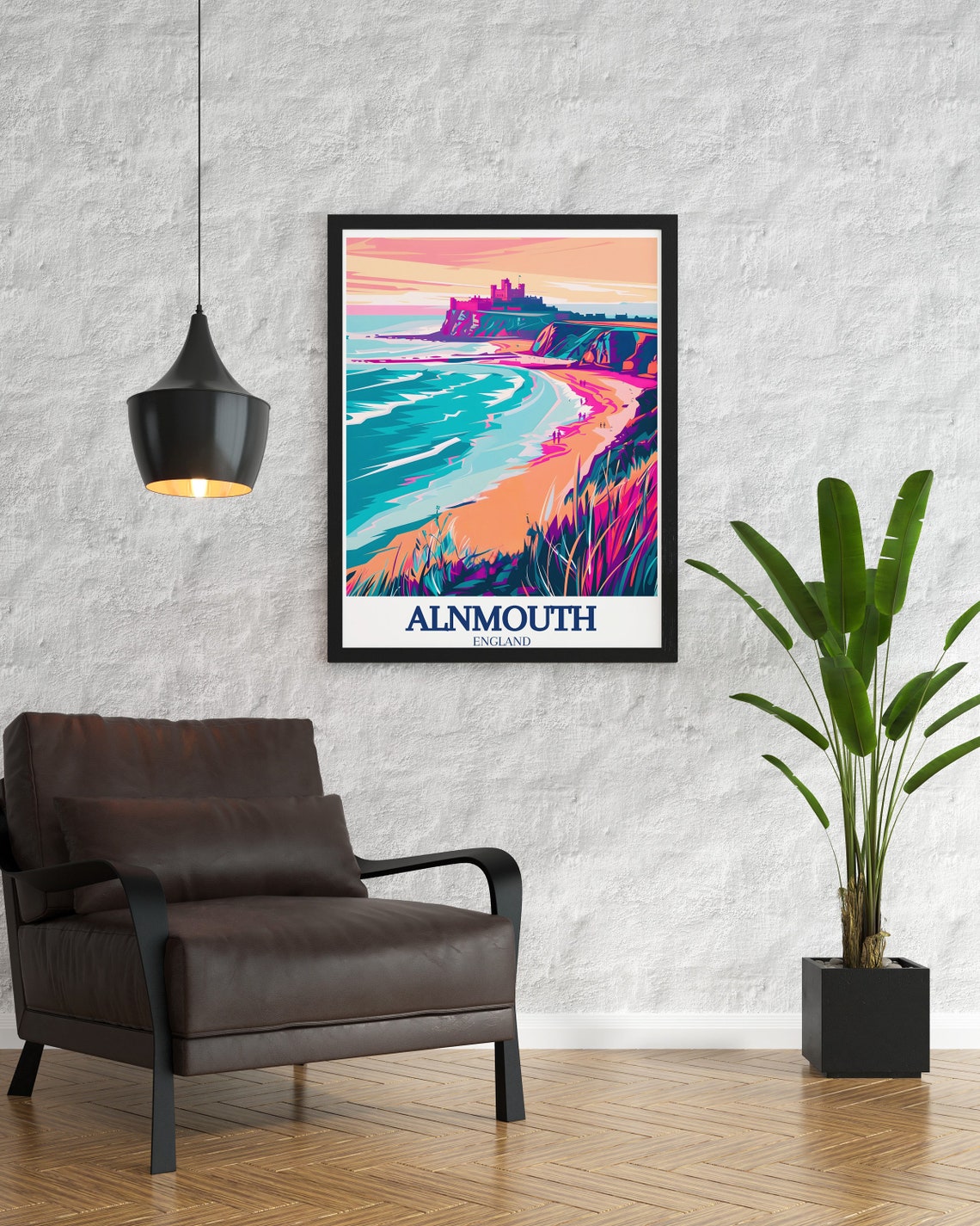 Alnmouth England Colorful Beach Castle Pop Art Travel Poster - Image 3