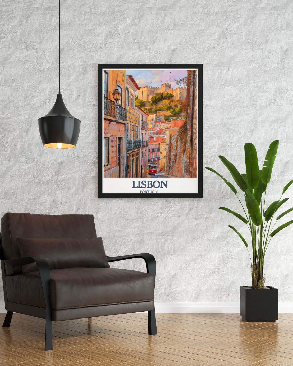 Lisbon Alfama Tram Sao Jorge Castle Hilltop Evening Scene Poster - Image 2