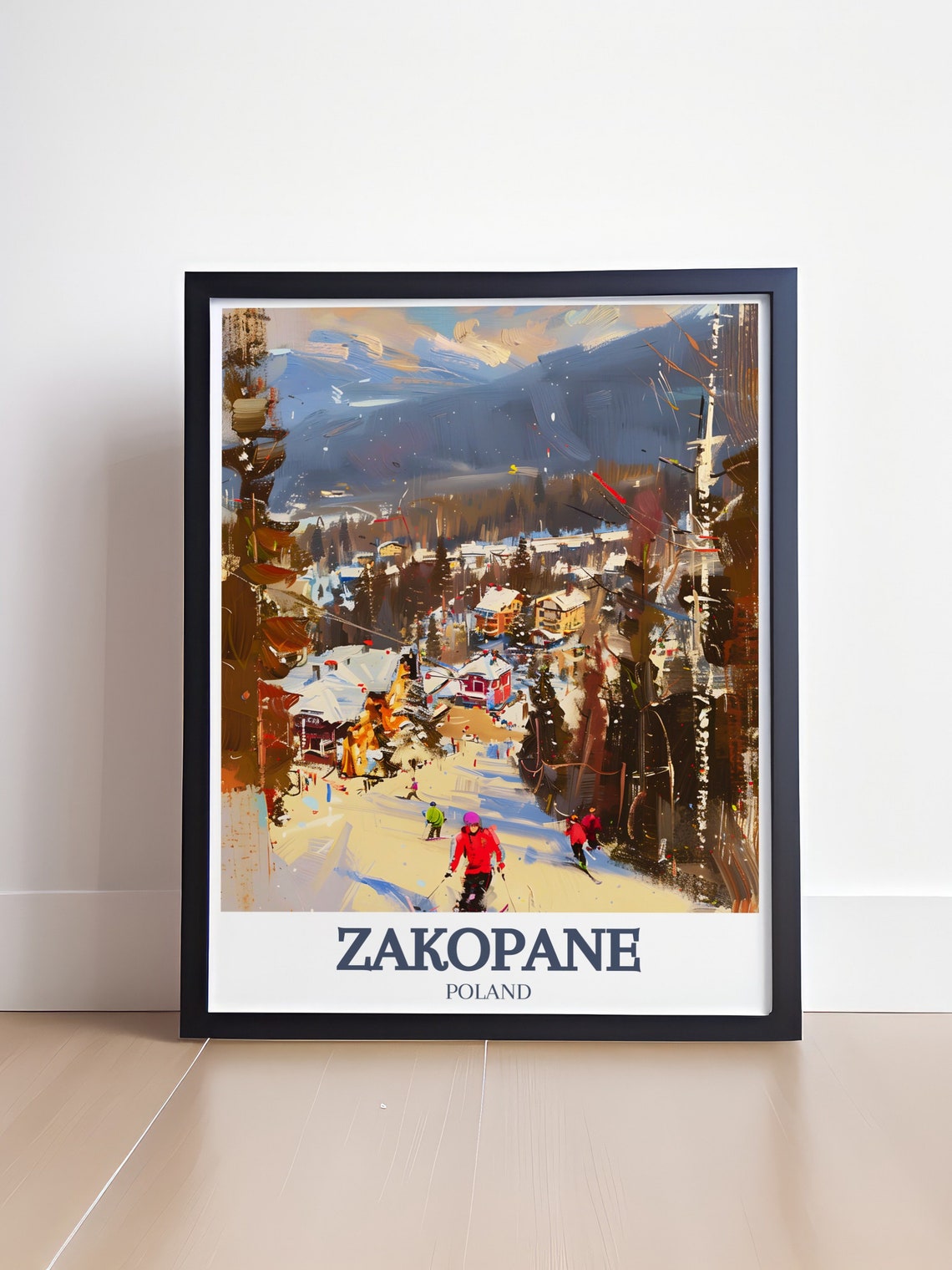 Zakopane Poland Winter Ski Slope Village Street Scene Travel Poster - Image 4