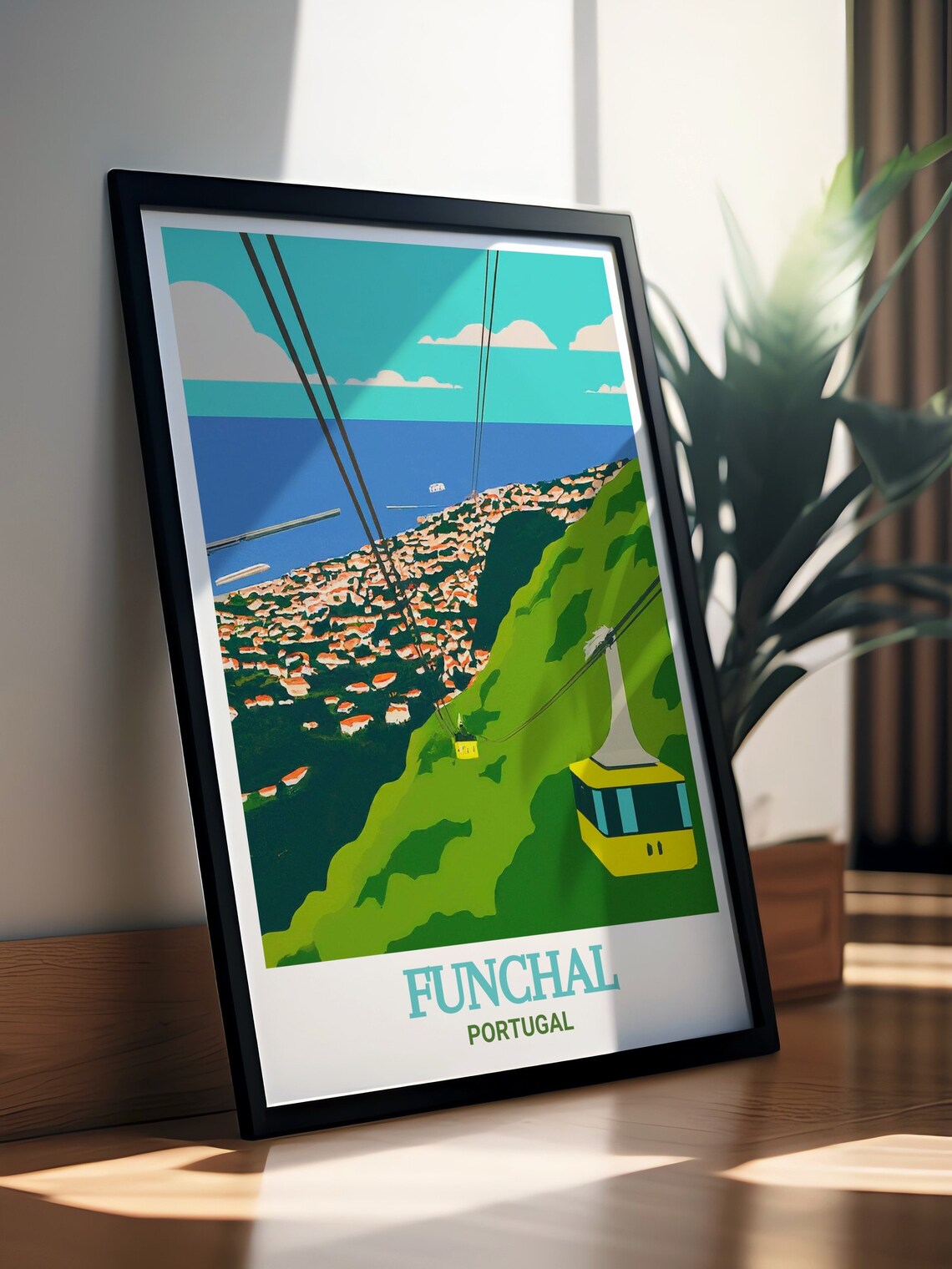 Funchal Cable Car Over The Bay Madeira Portugal Retro Travel Poster - Image 3