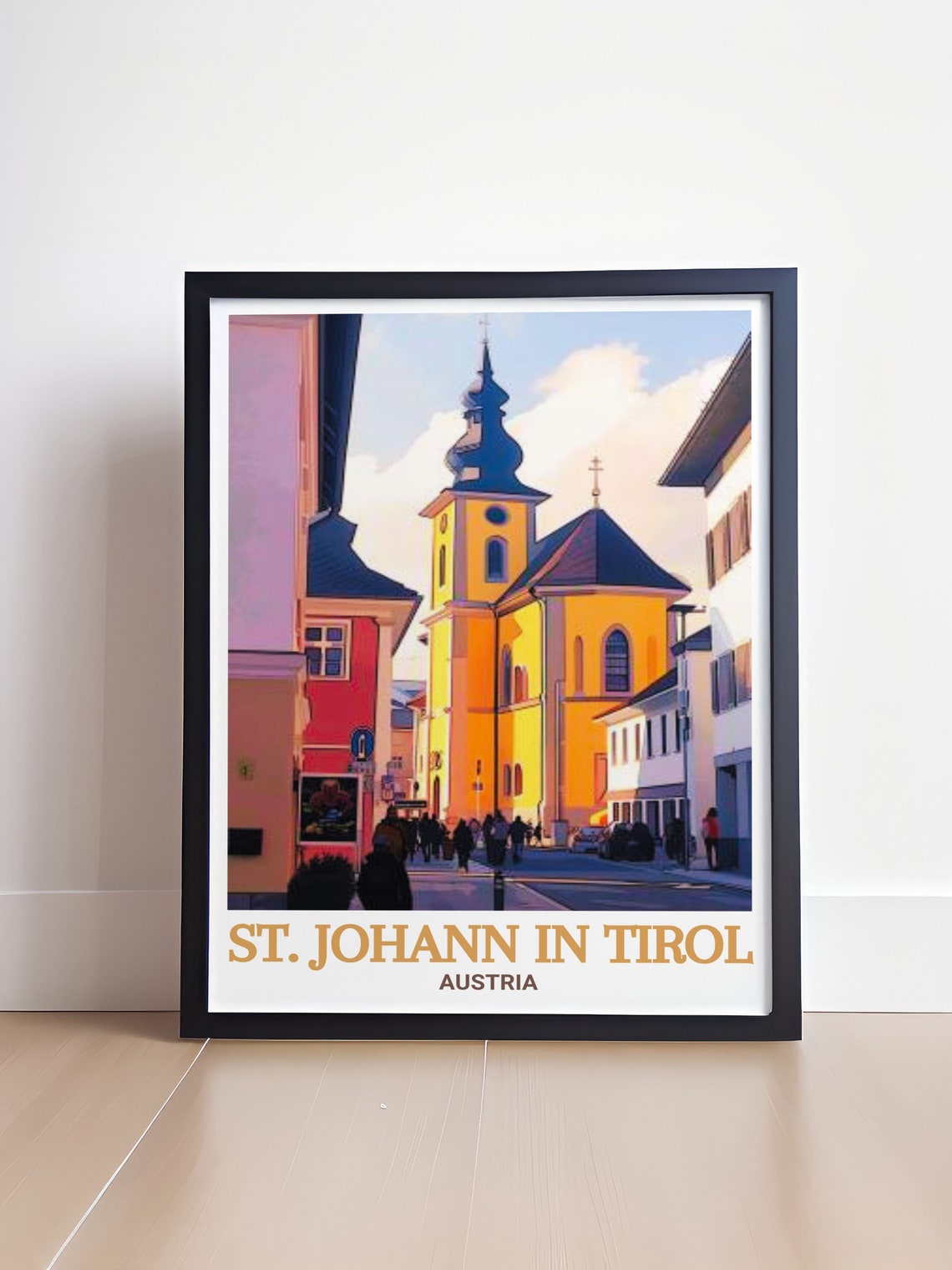 St Johann in Tirol Golden Parish Church Old Street View Poster - Image 4