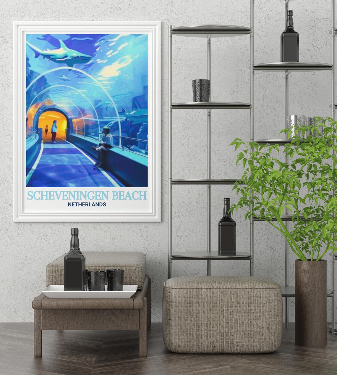 Scheveningen Beach Poster with Aquarium Tunnel and Swimming Sharks - Image 3