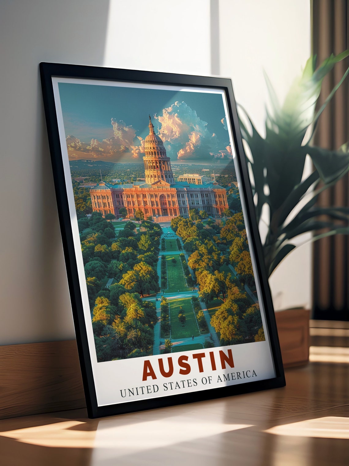 Austin Texas State Capitol Sunset Aerial View Cityscape Poster - Image 3