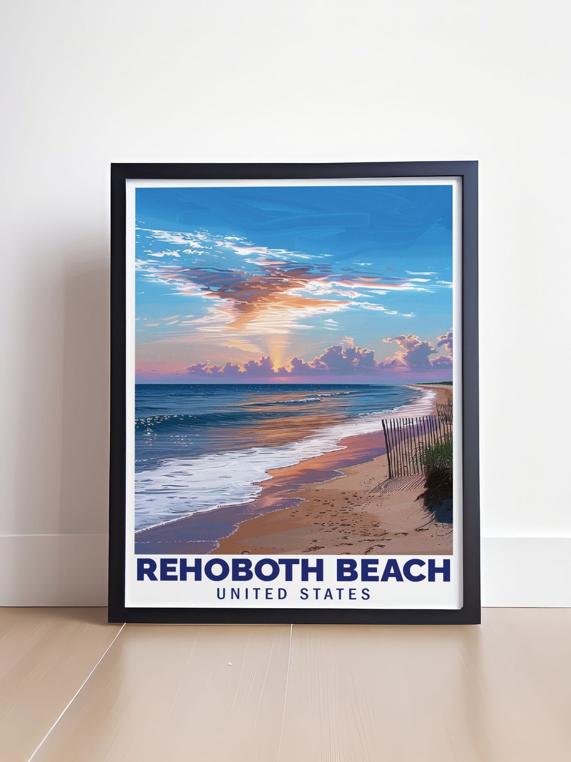 Rehoboth Beach Sunrise Dune Fence Delaware Ocean Morning Poster - Image 4