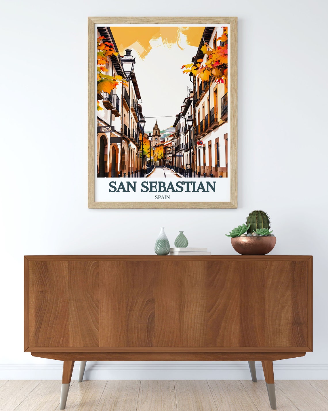 San Sebastian Old Town Street Spain Cathedral Autumn Charm Poster - Image 2