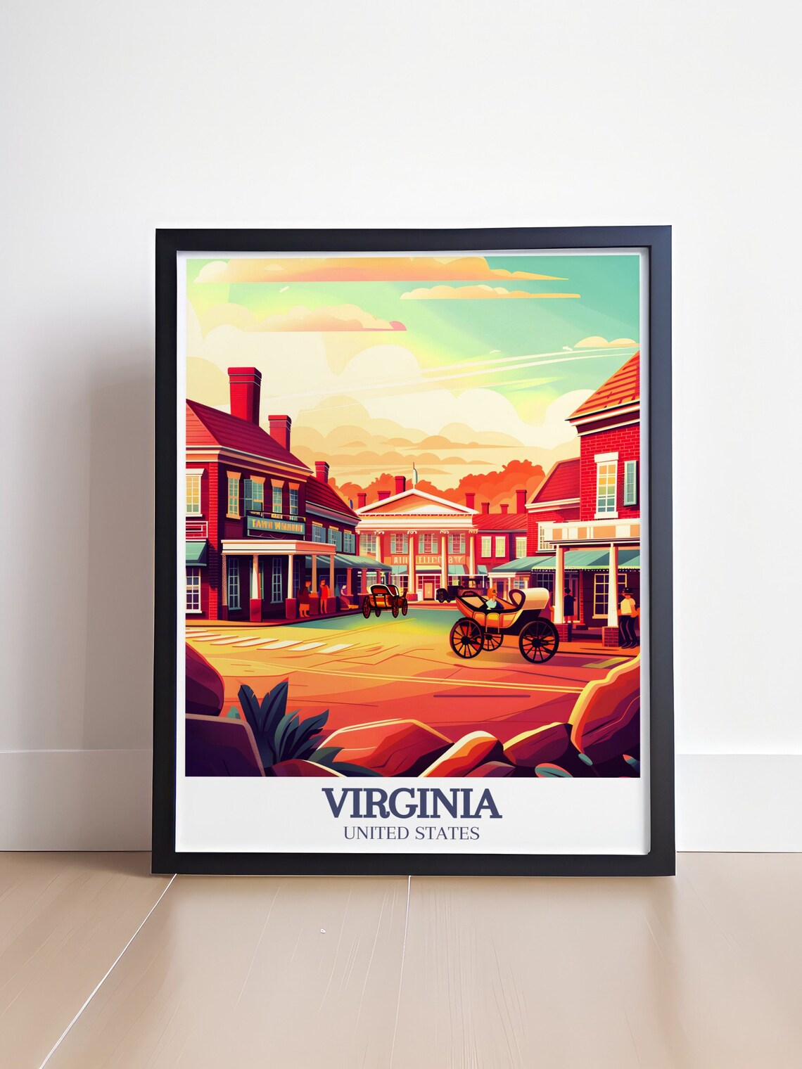Virginia Colonial Street Horse Carriage Historic Town Scene Poster - Image 4