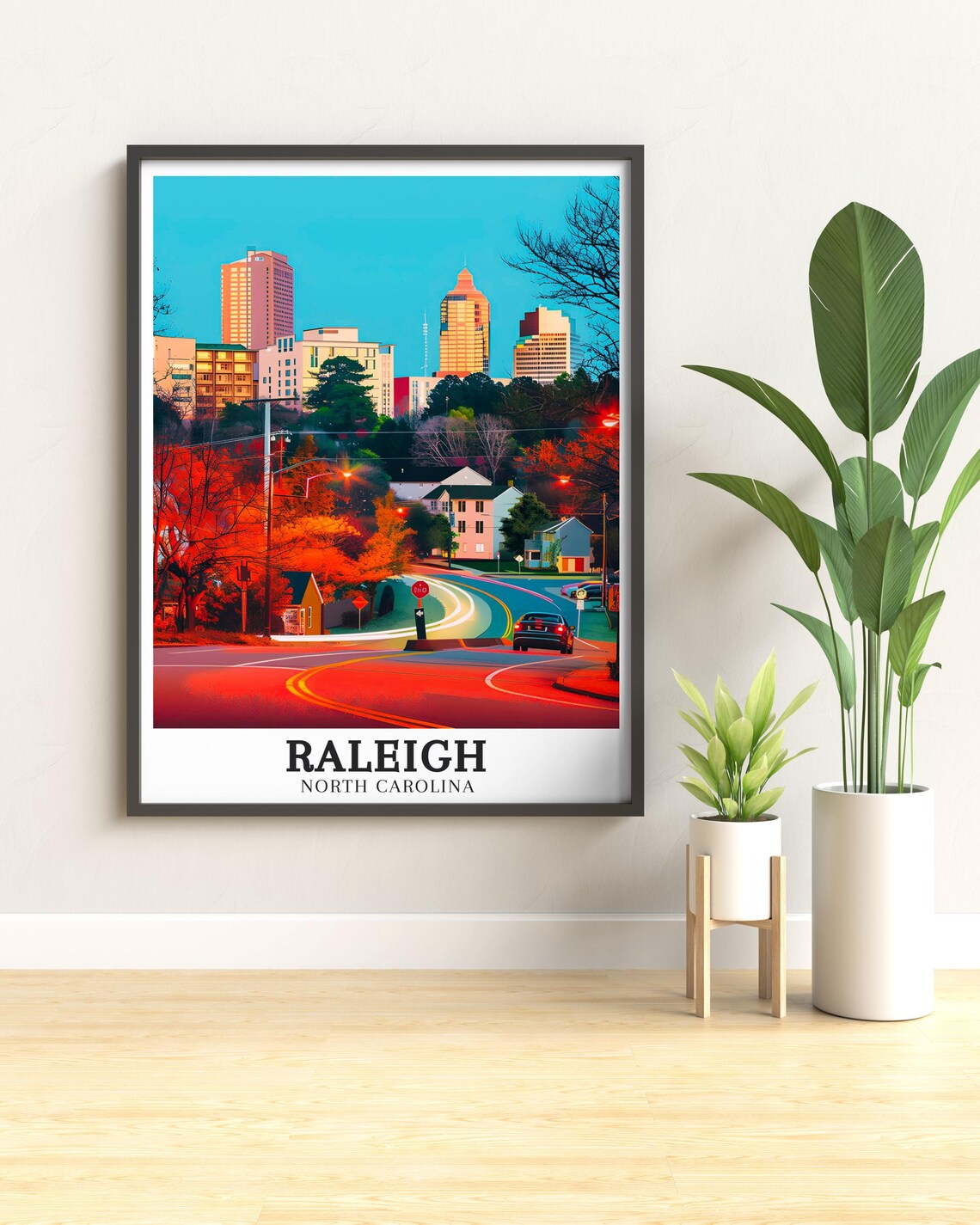 Raleigh North Carolina Autumn Sunset Skyline City Street Poster - Image 3