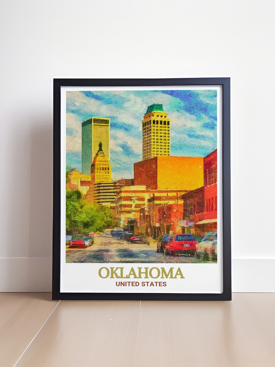 Golden Hour Downtown Skyline Streetscape Oklahoma City Travel Poster - Image 4