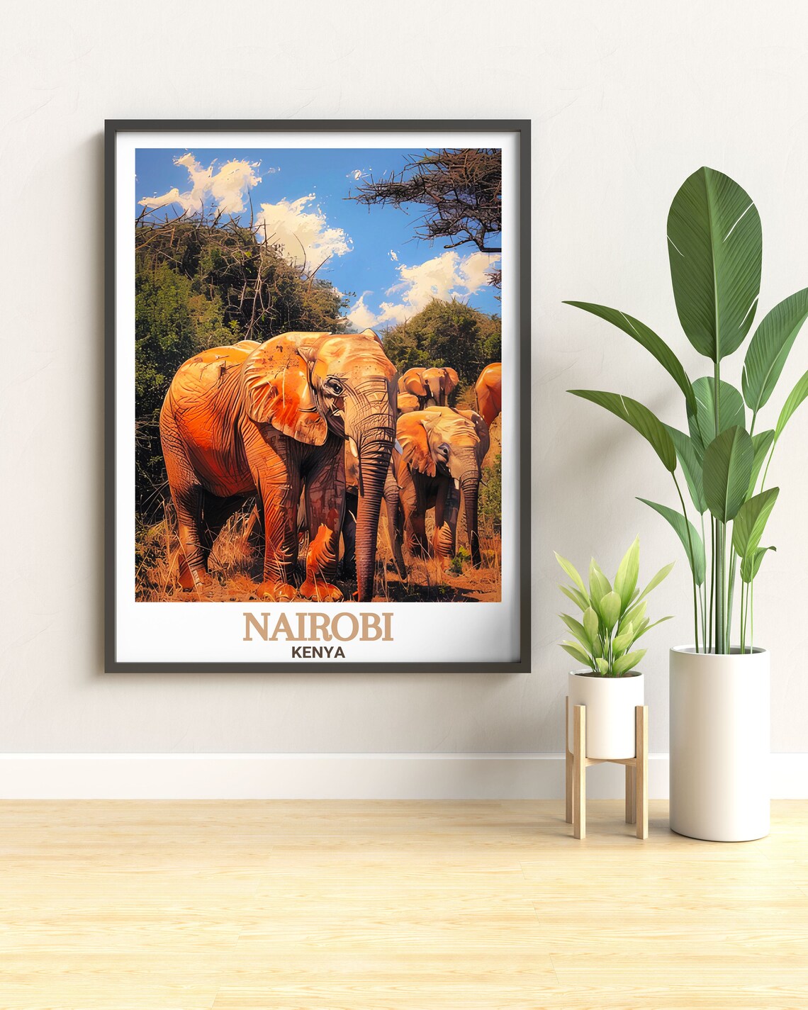 Nairobi Kenya Elephant Herd Crossing the Savanna Wildlife Poster - Image 2