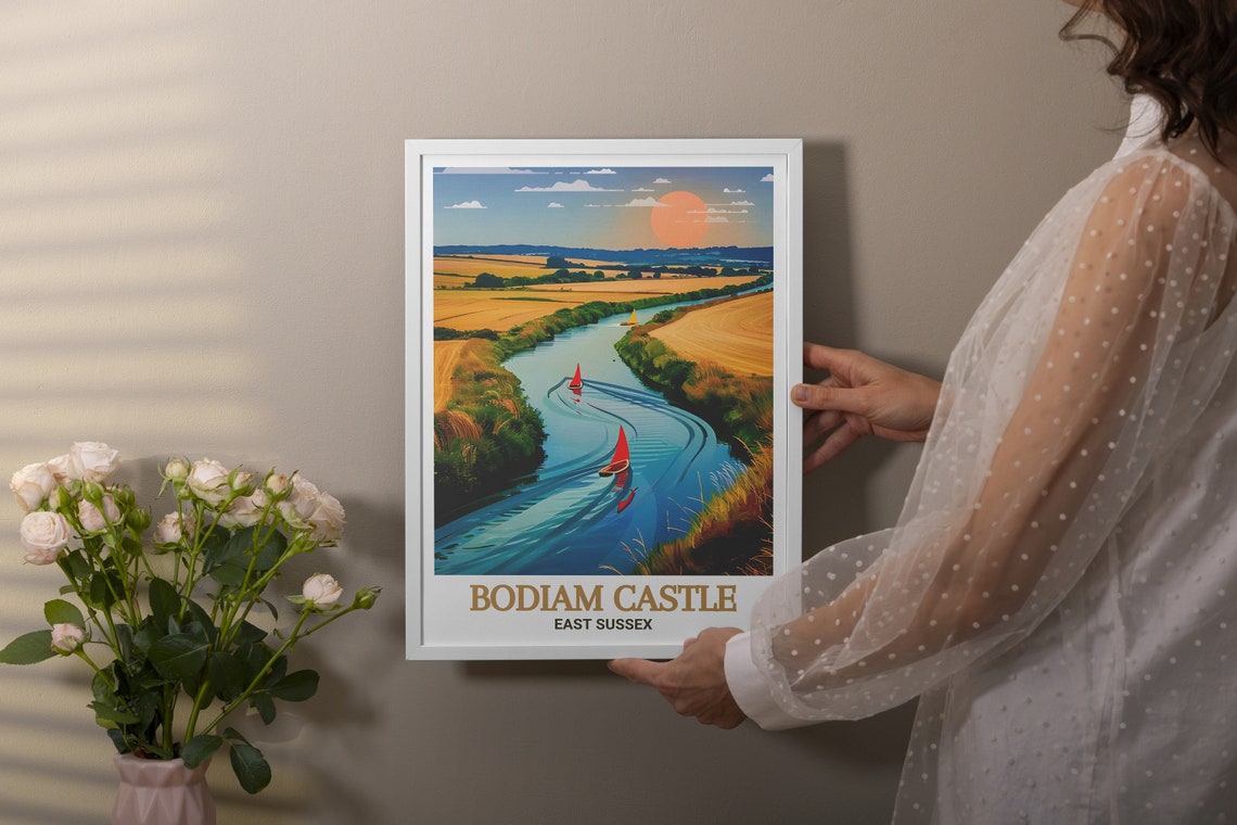 Bodiam Castle Boating Station River Sailboats at Sunset Poster - Image 2