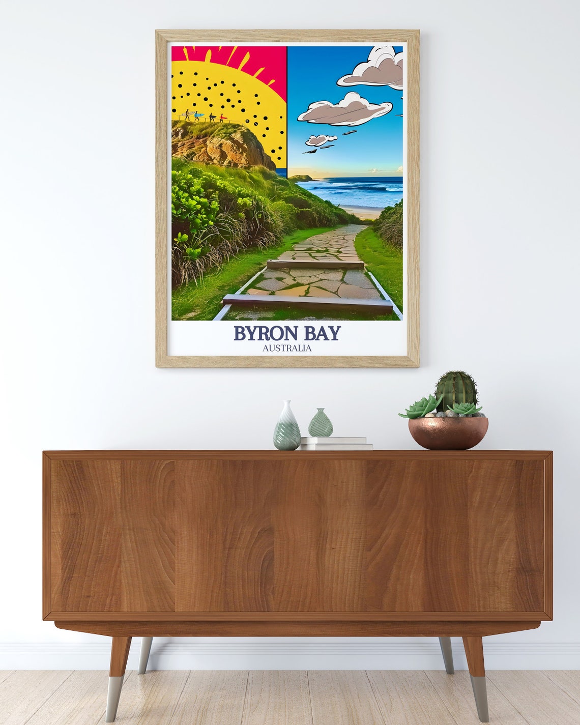 Cape Byron Walking Track Surfers Pop Art Sun Over Byron Bay Poster - Image 3