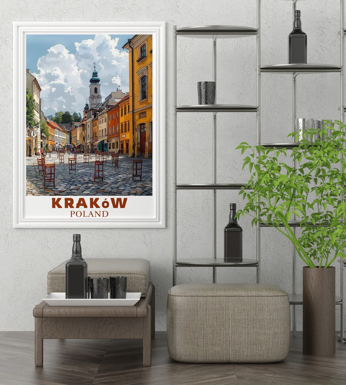 Krakow Poland Old Town Cobblestone Street Scene Travel Poster - Image 3