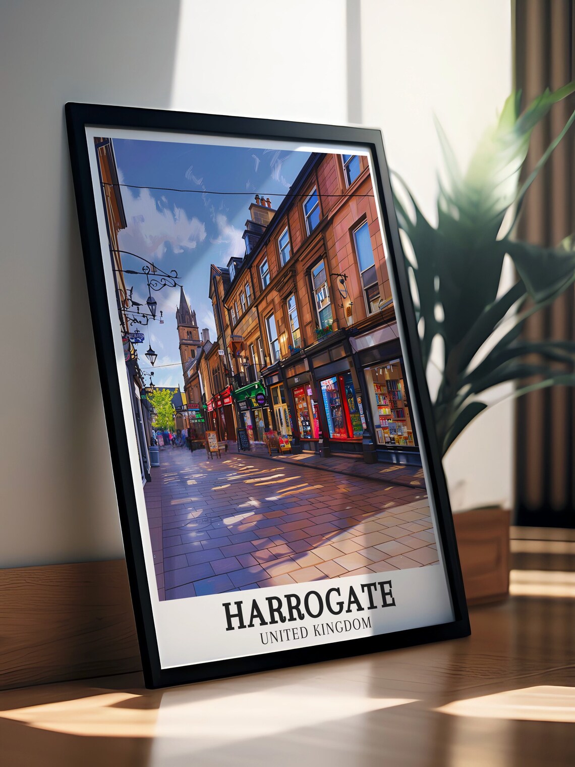 Harrogate United Kingdom Charming Sunlit Shopping Street Poster - Image 3
