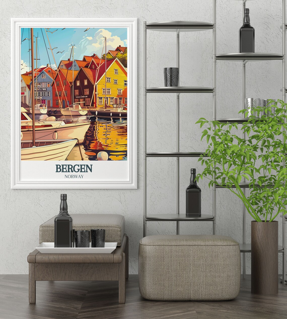 Bergen Norway Bryggen Wharf Colorful Harbor Houses Art Classic Poster - Image 3