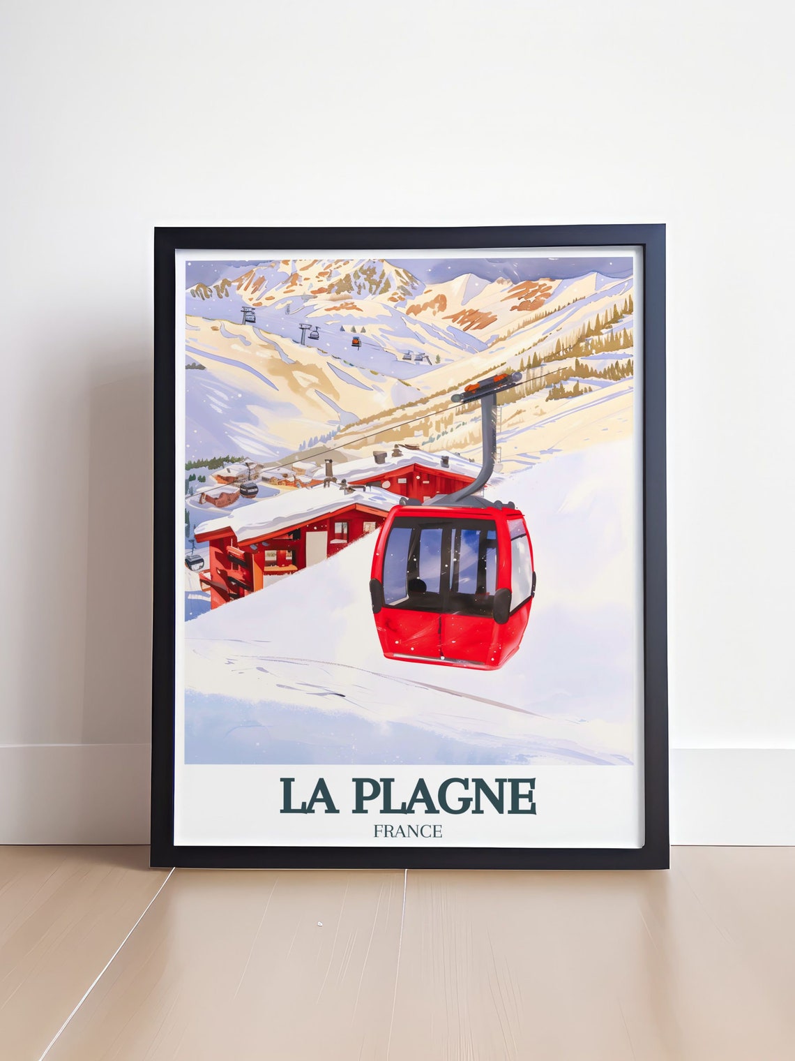 La Plagne Red Gondola Sunny Ski Slopes French Alps Winter Poster - Image 4