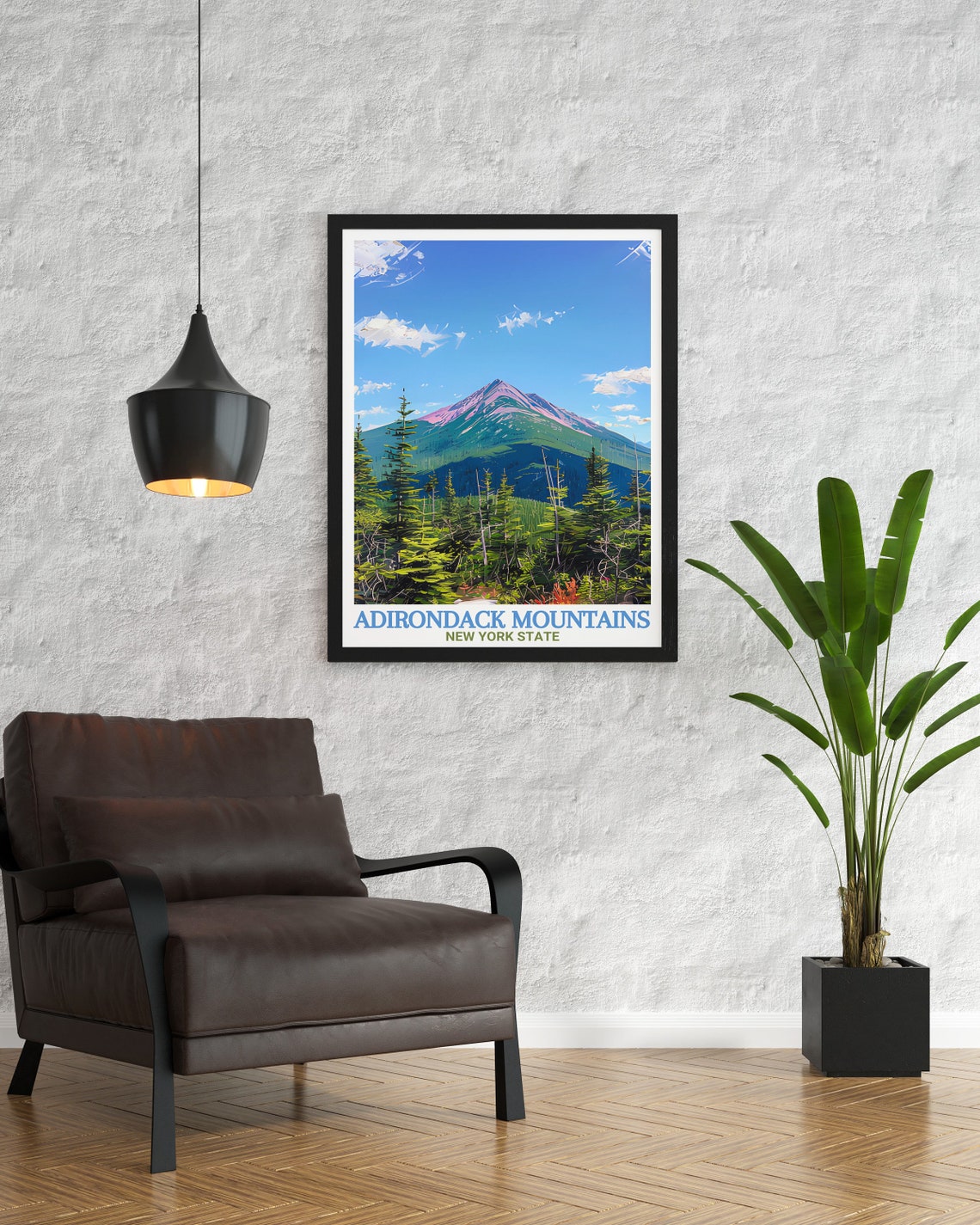 Adirondack Mountains Green Peak Pine Forest Summer Travel Art Poster - Image 3