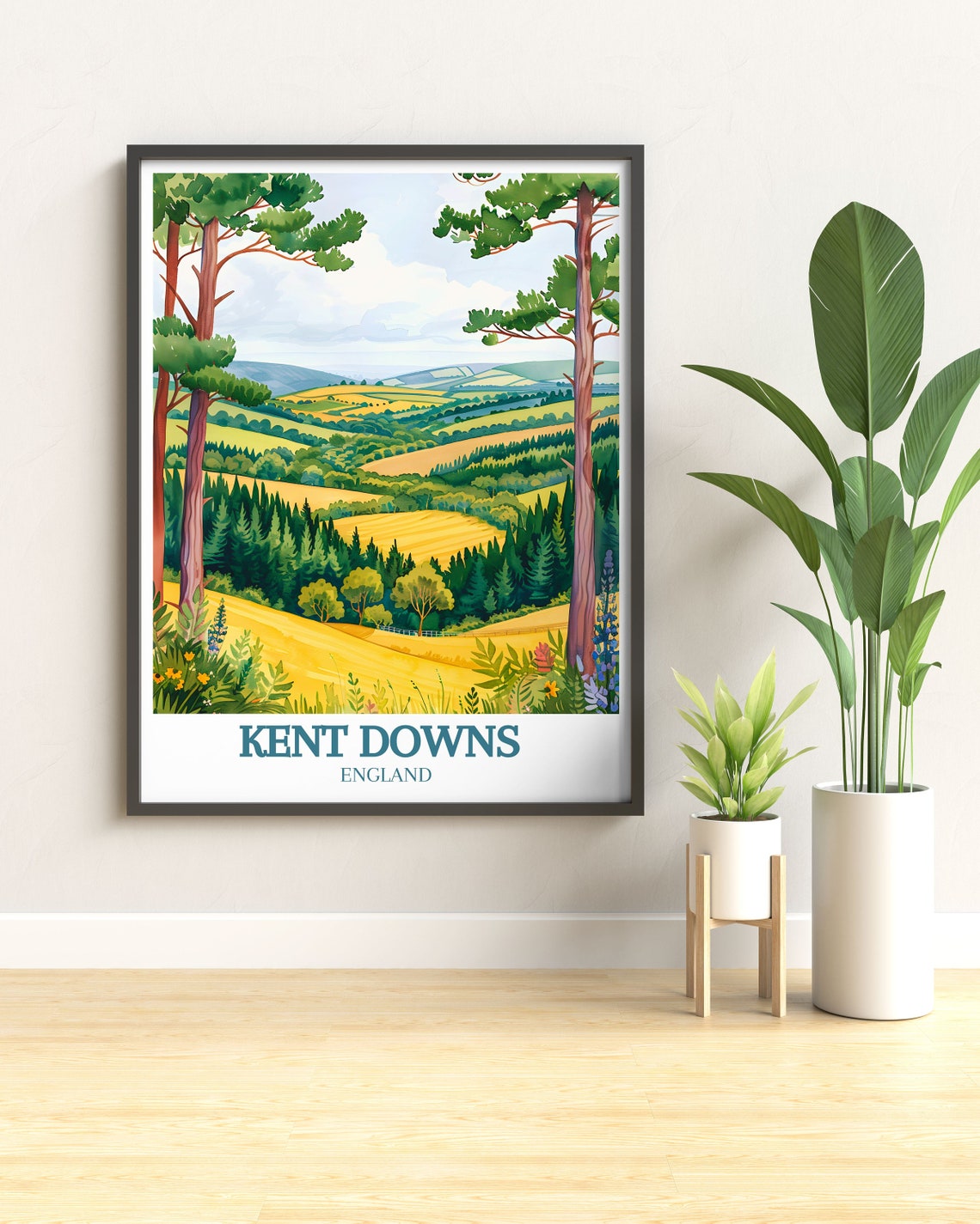 Kent Downs Rolling Countryside Golden Fields England Landscape Poster - Image 2