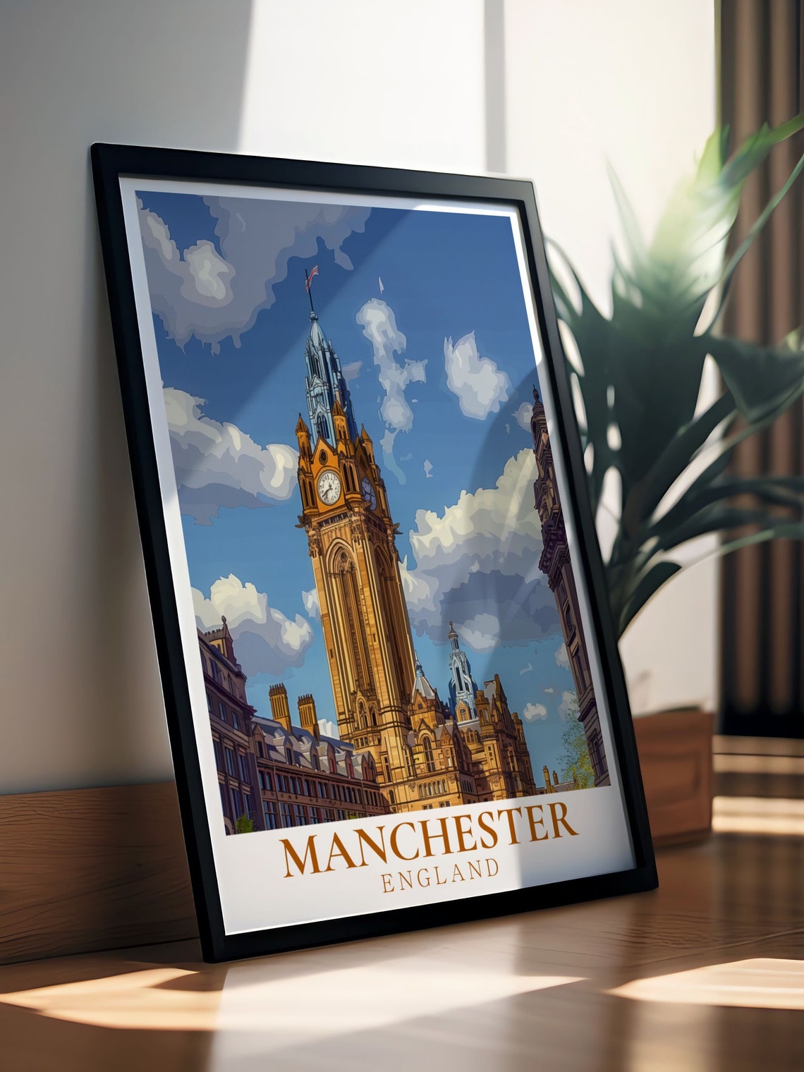 Manchester England Town Hall Clock Tower Historic Landmark Poster - Image 2