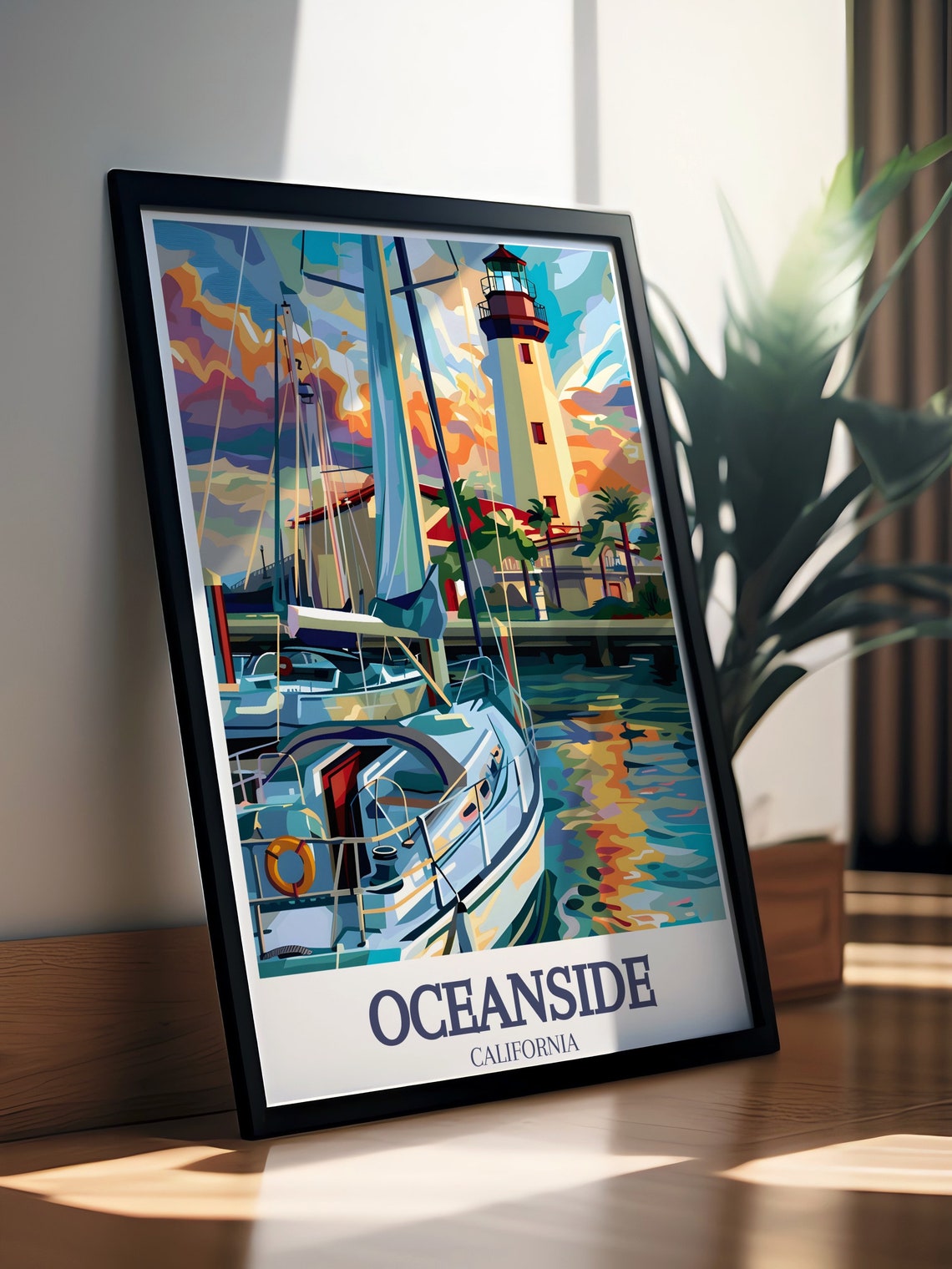 Oceanside Harbor Lighthouse Sailboats Sunset California Poster - Image 3