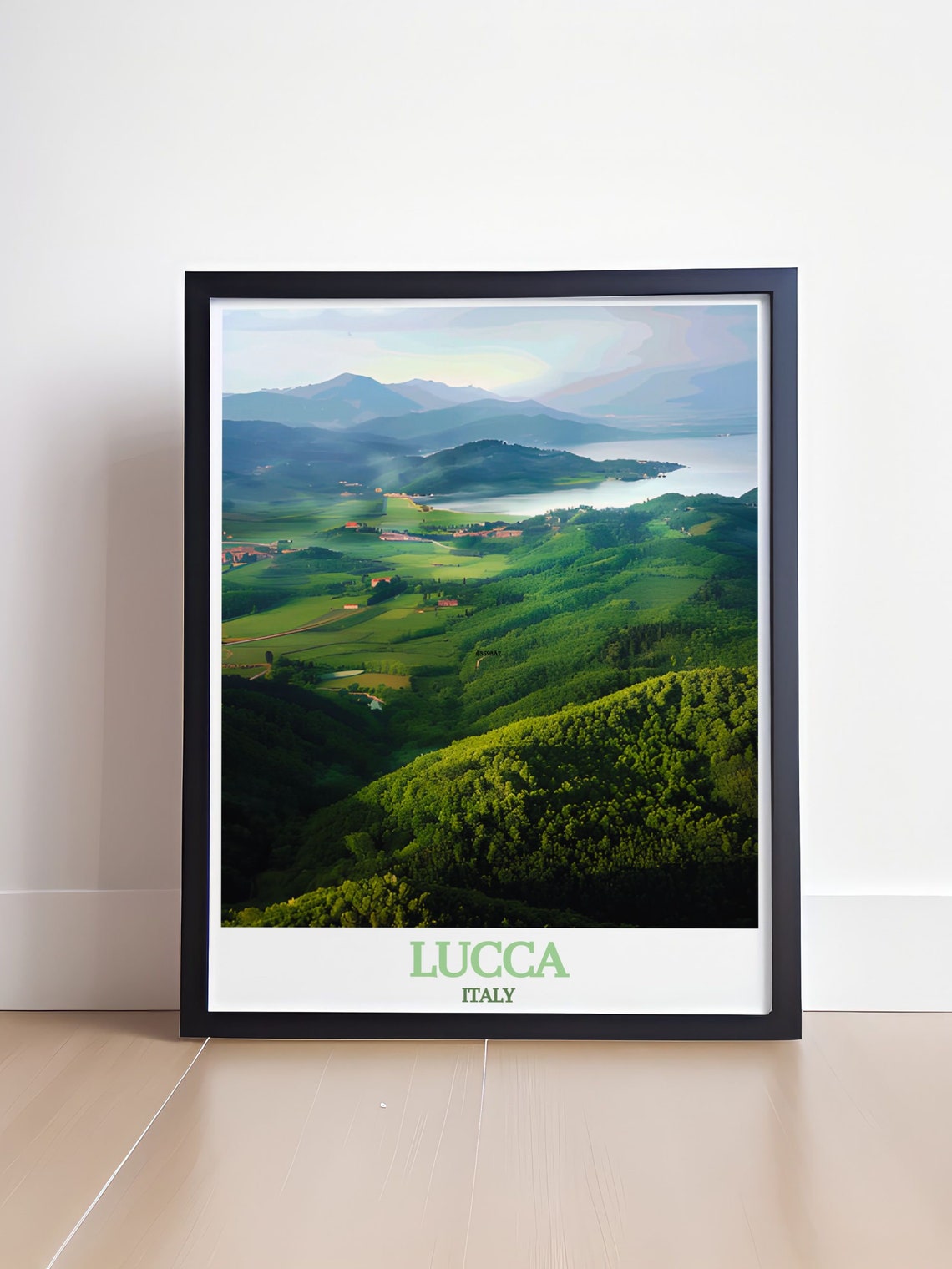 Lucca Italy Lago di Massaciuccoli Green Hills Lake View Poster - Image 4