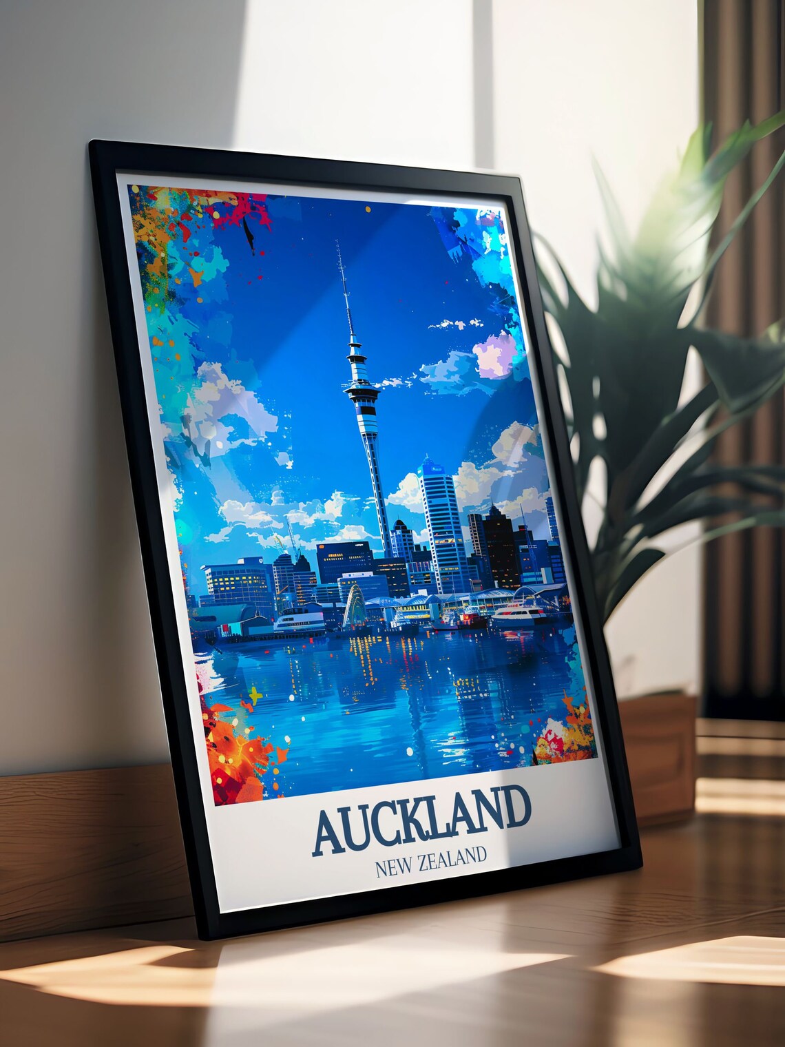 Auckland New Zealand Skyline Poster With Sky Tower At Night In Blue - Image 2