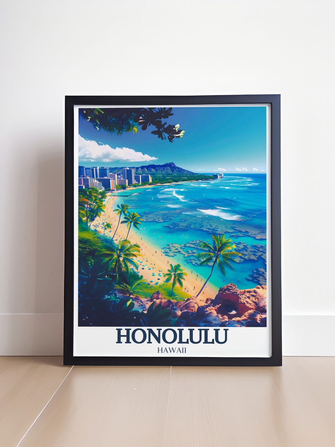 Honolulu Hawaii Waikiki Beach and Diamond Head Ocean View Poster - Image 4