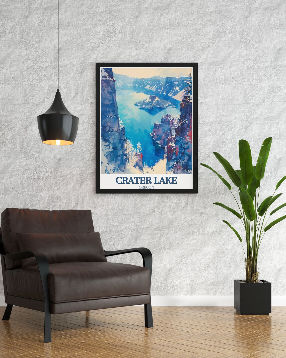 Crater Lake Oregon Snowy Winter Vista Wizard Island Blue Travel Poster - Image 3