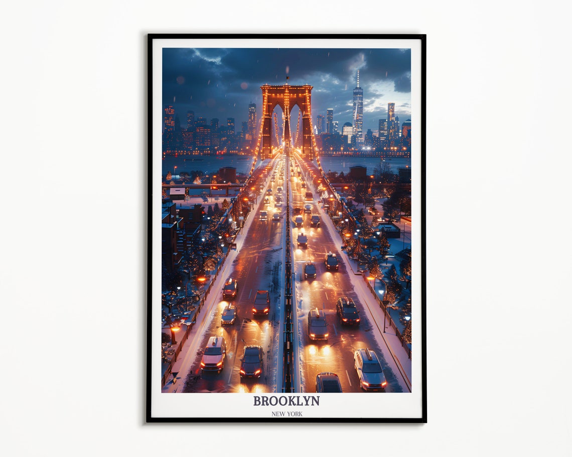 Brooklyn Bridge Night Lights With Manhattan Skyline Traffic Poster - Image 2