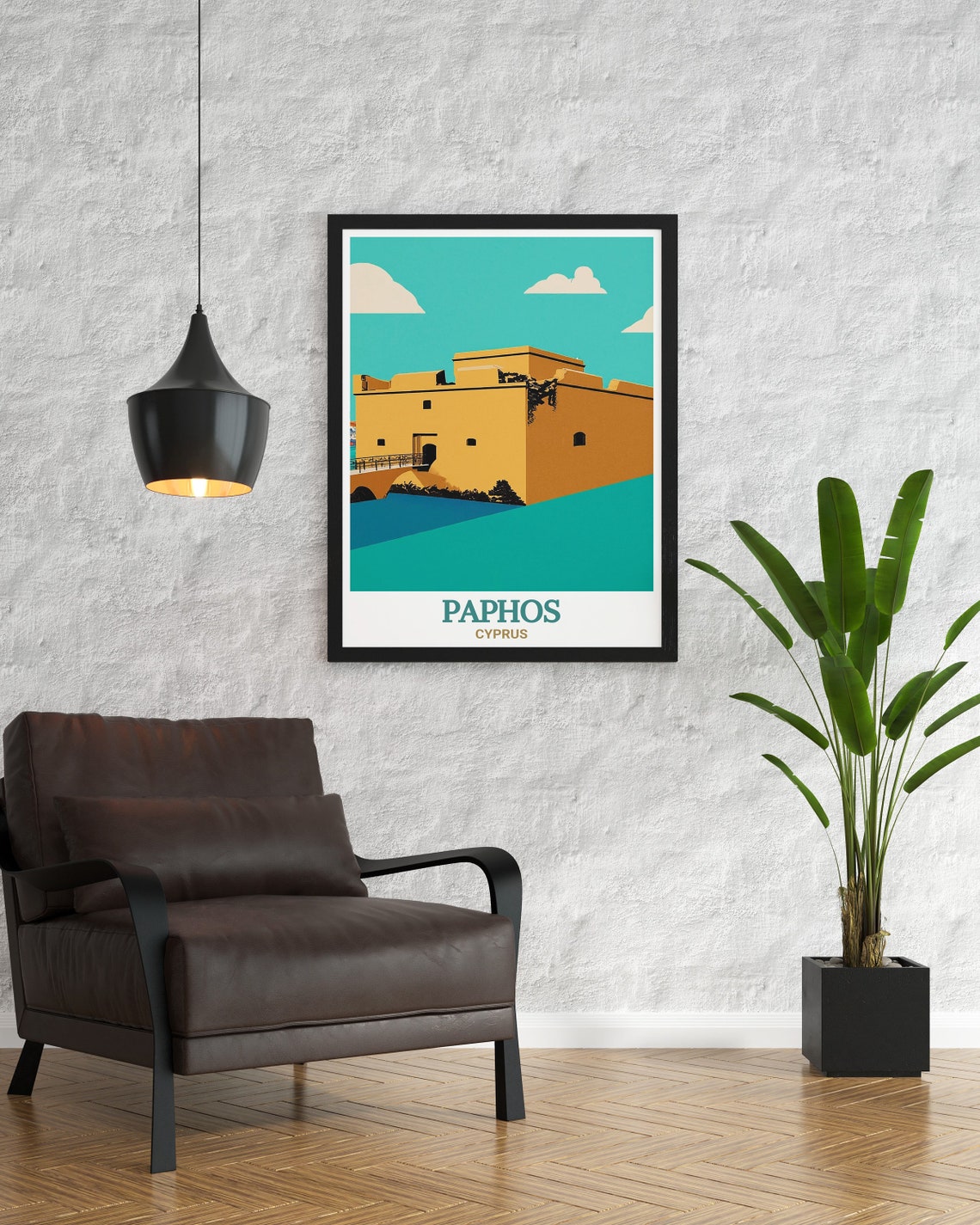 Paphos Cyprus Medieval Castle Seaside Minimalist Travel Poster - Image 3