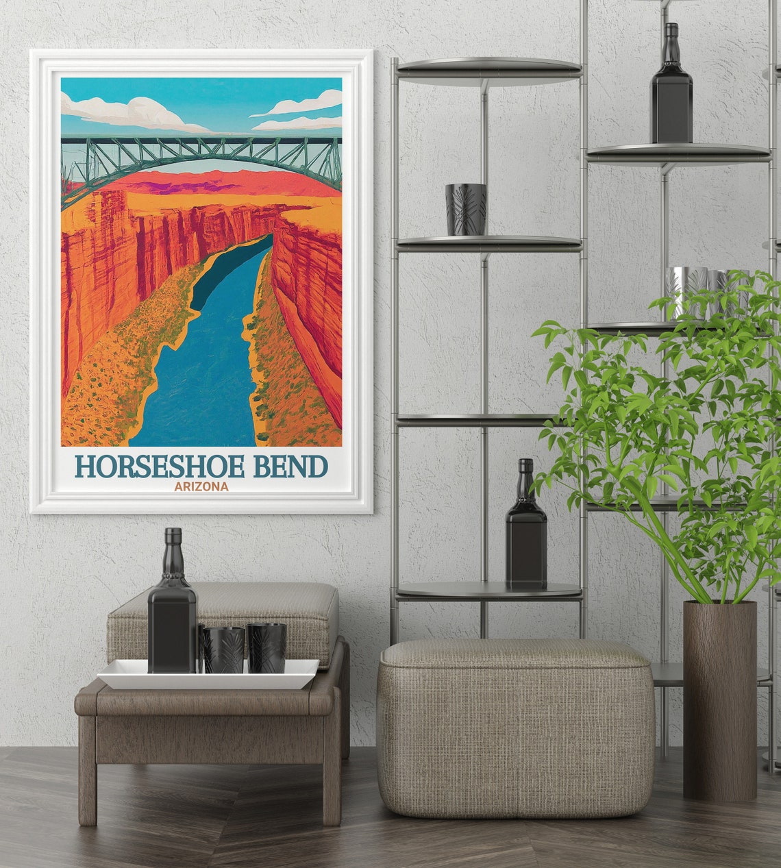 Navajo Bridge Spanning the Canyon River Horseshoe Bend Travel Poster - Image 3