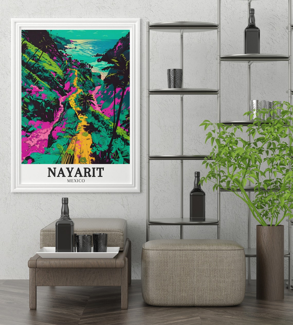 Nayarit Mexico Neon Jungle Path Tropical Beach Coastline Poster - Image 2