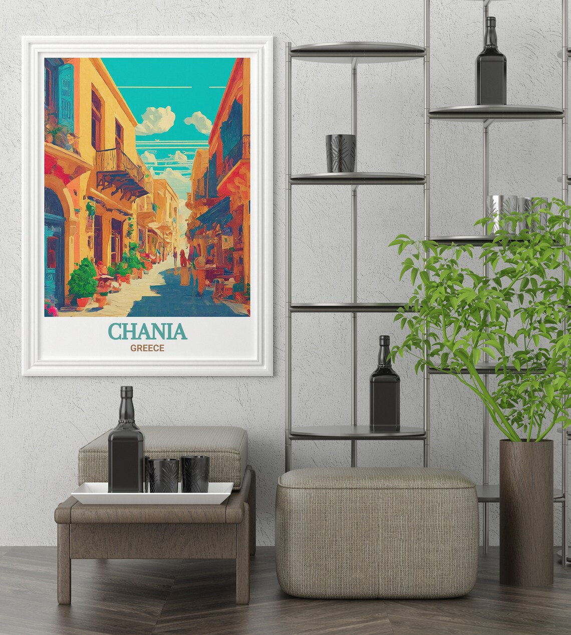 Chania Greece Old Town Colorful Street Warm Sunlit Art Poster - Image 2