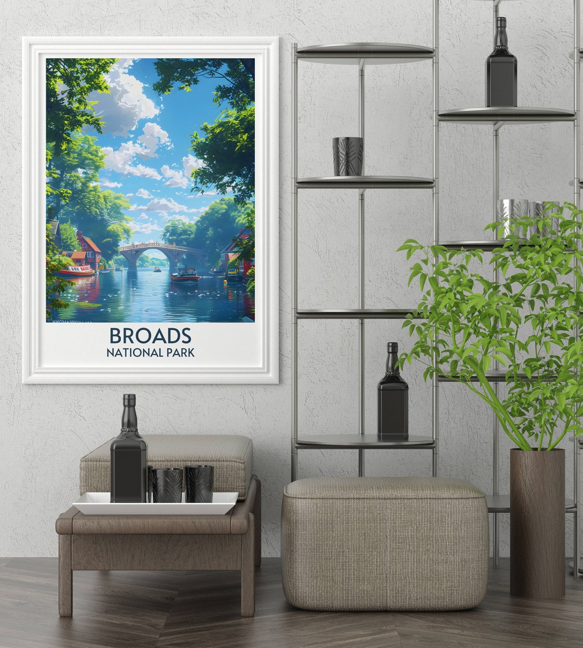 Norfolk Broads National Park England River Boats Bridge Poster - Image 3