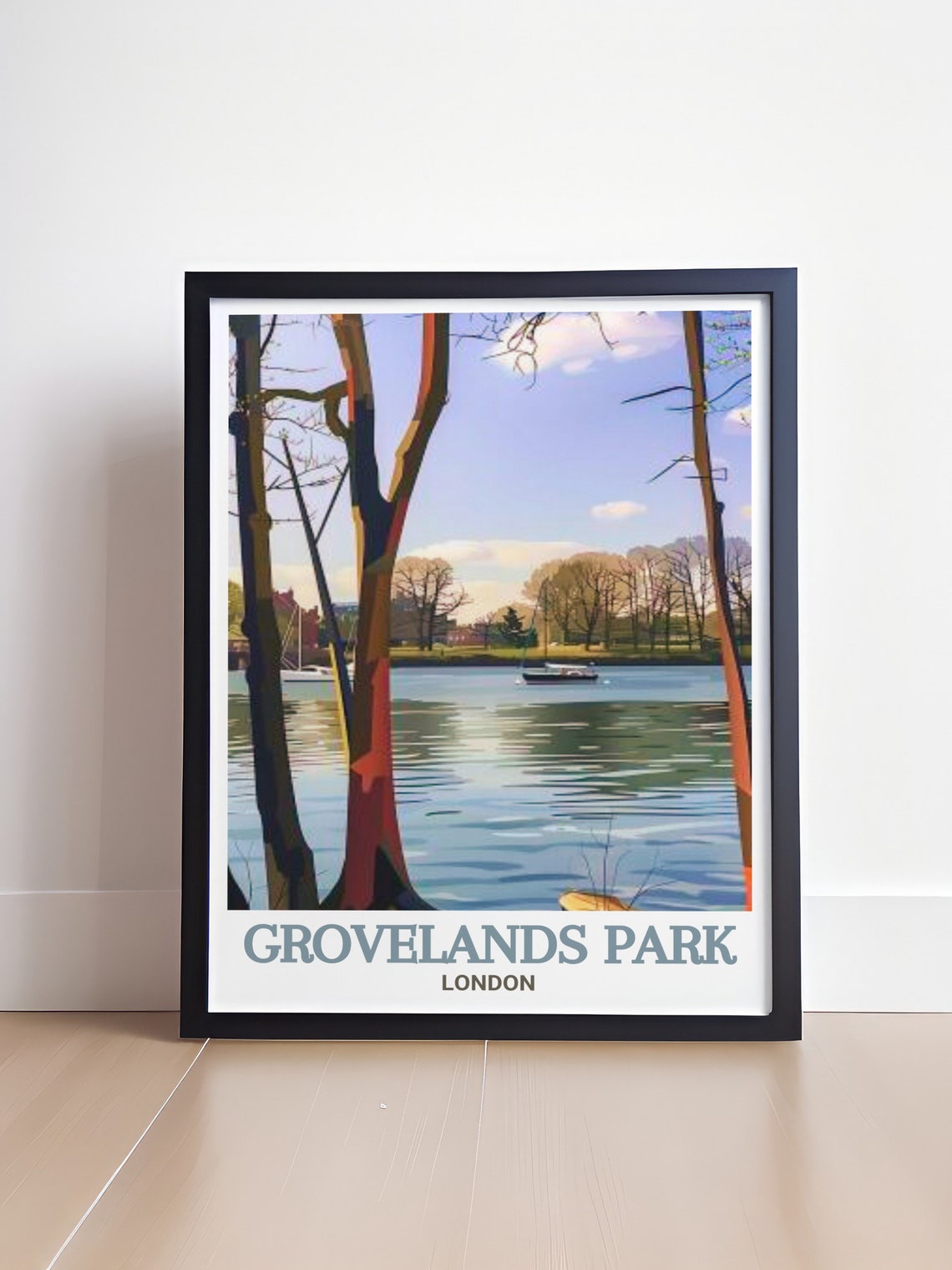 Grovelands Park London Lake View Through Trees With Boats Poster - Image 4