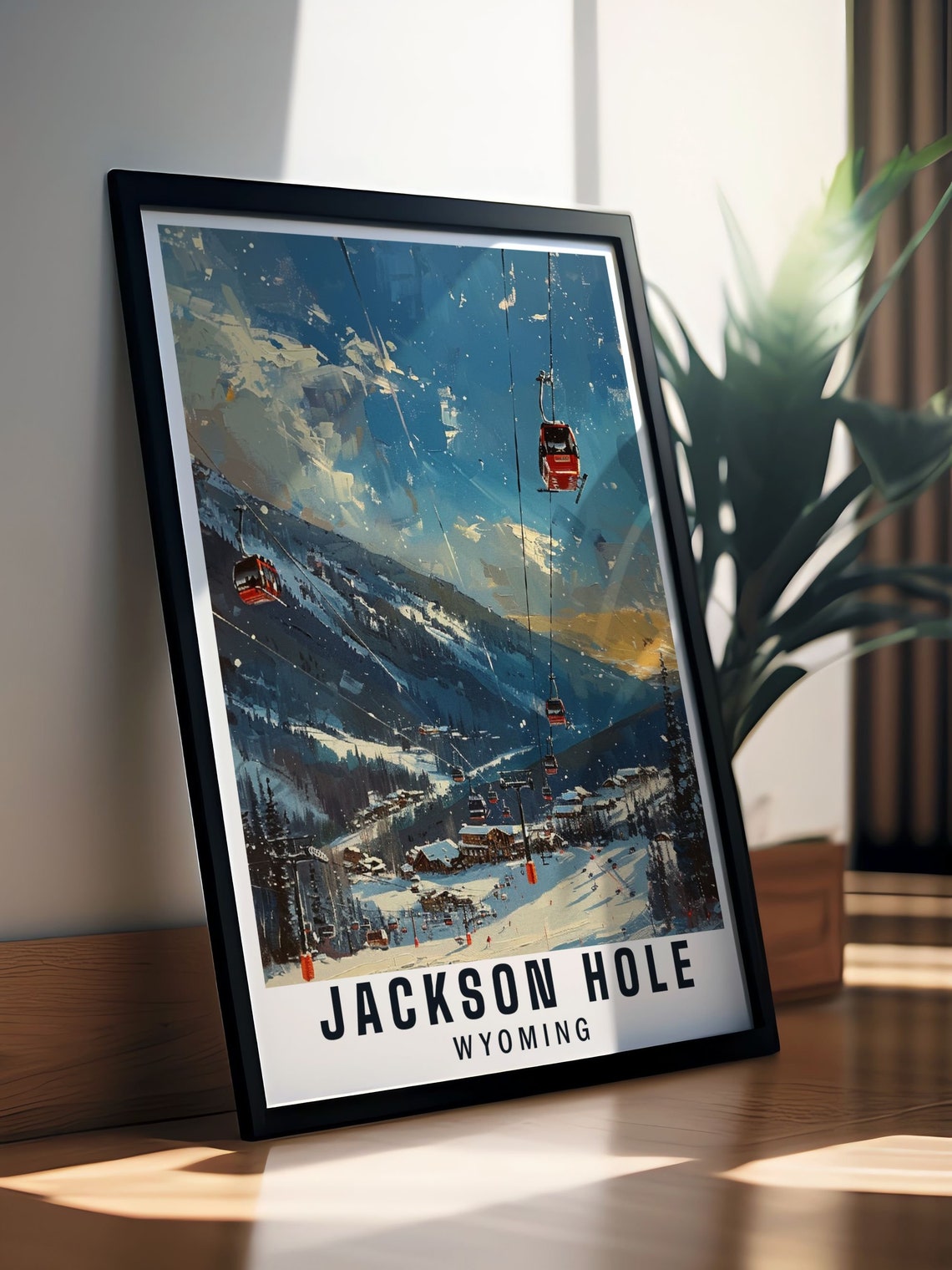 Jackson Hole Wyoming Ski Resort Gondolas at Twilight Snow Poster - Image 2