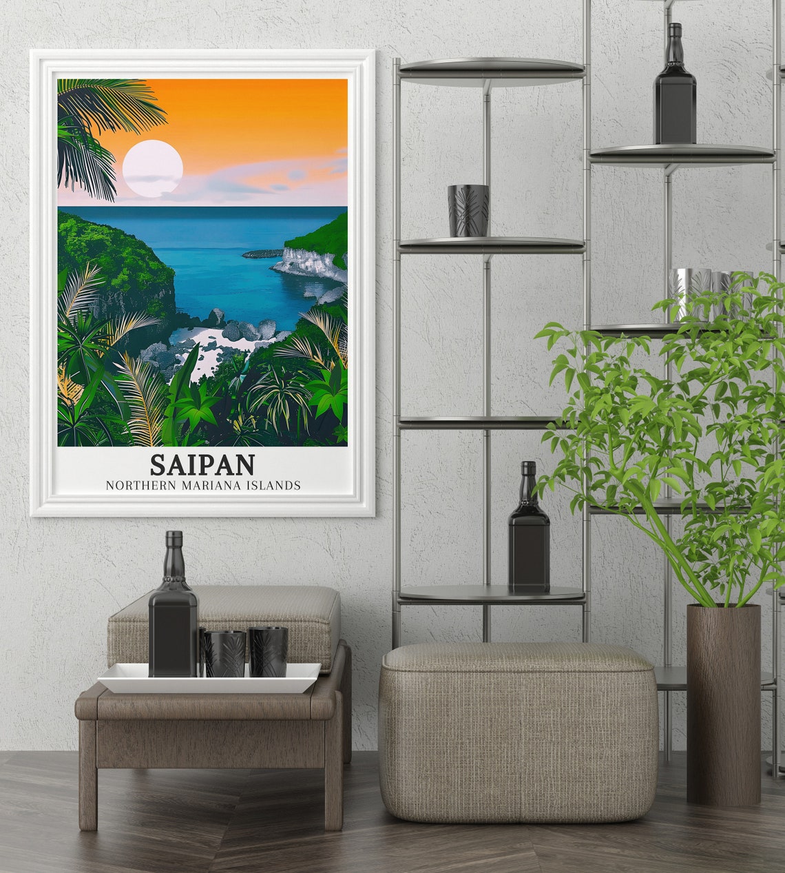 Saipan Sunset Bay Lush Green Cliffs Northern Mariana Island Poster - Image 2