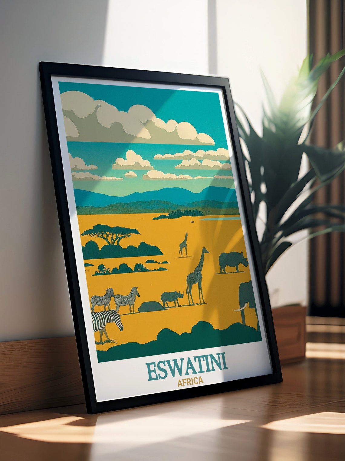 Eswatini Africa Safari Wildlife Giraffe Zebra Savannah Poster - Image 3