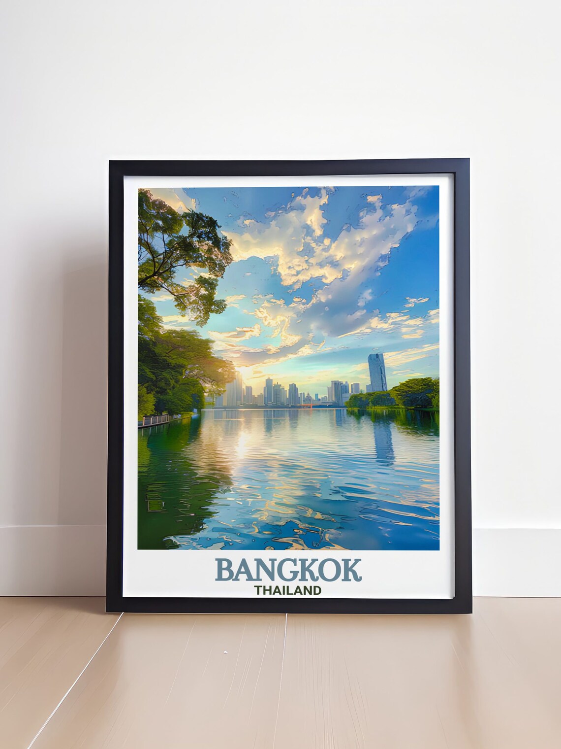Bangkok Lumphini Park Lake Skyline Reflection At Sunrise Poster - Image 4