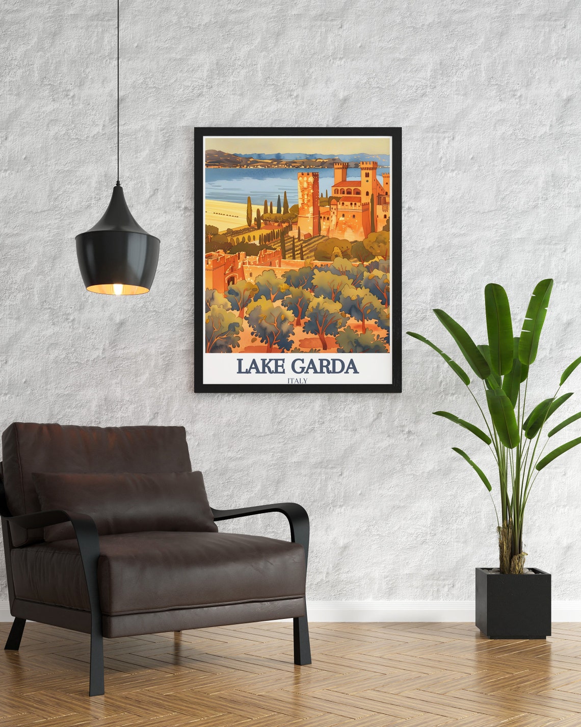 Lake Garda Travel Poster Scaliger Castle And Grottoes Of Catullus Decor Scaliger Castle And Grottoes Of Catullus Art Print - Image 2