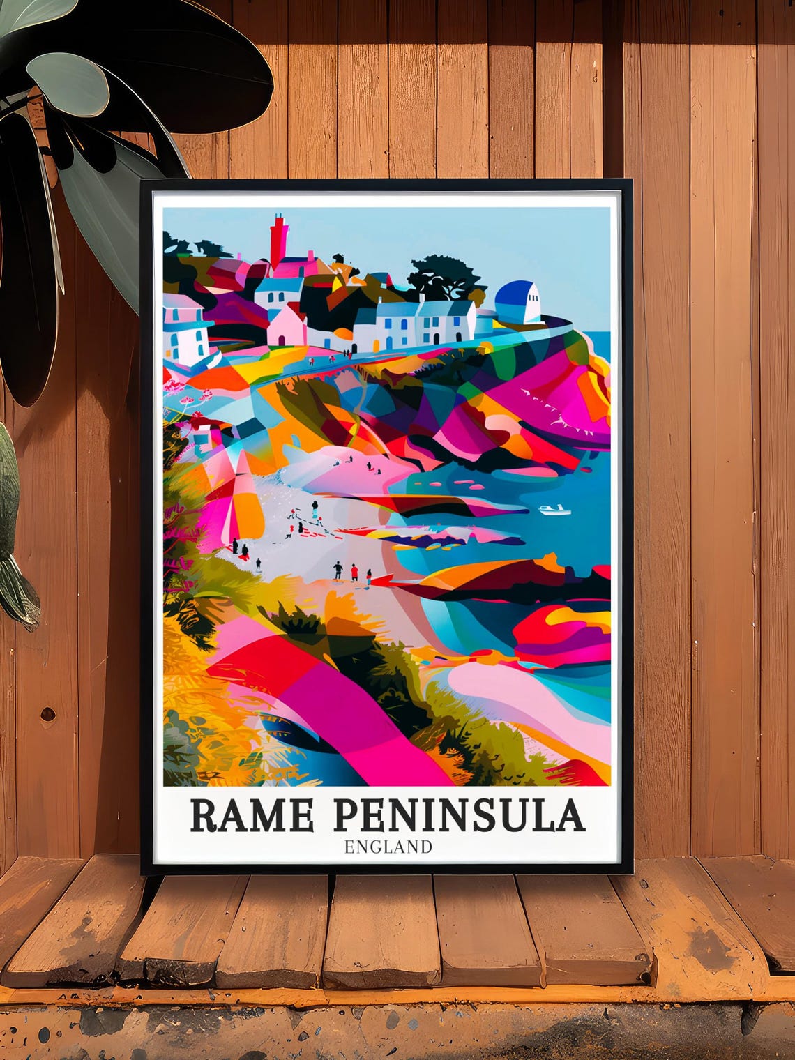 Rame Peninsula England Colorful Beach Clifftop Houses Poster - Image 4