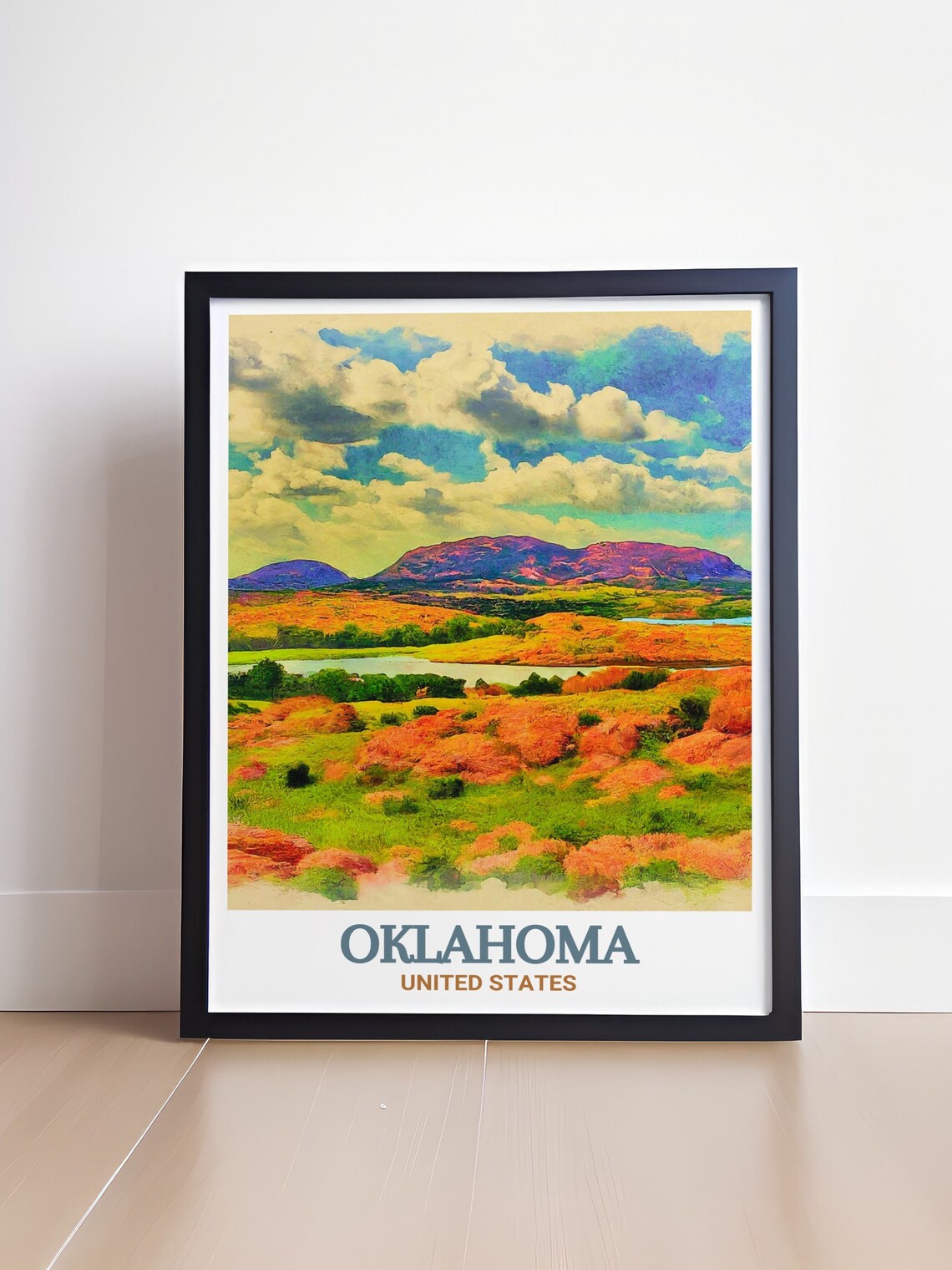 Oklahoma Wichita Mountains Red Rock Prairie Watercolor Poster - Image 4