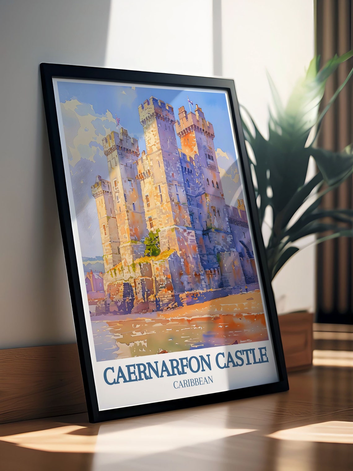 Caernarfon Castle Wales Tower Close Up View In Golden Daylight Poster - Image 2