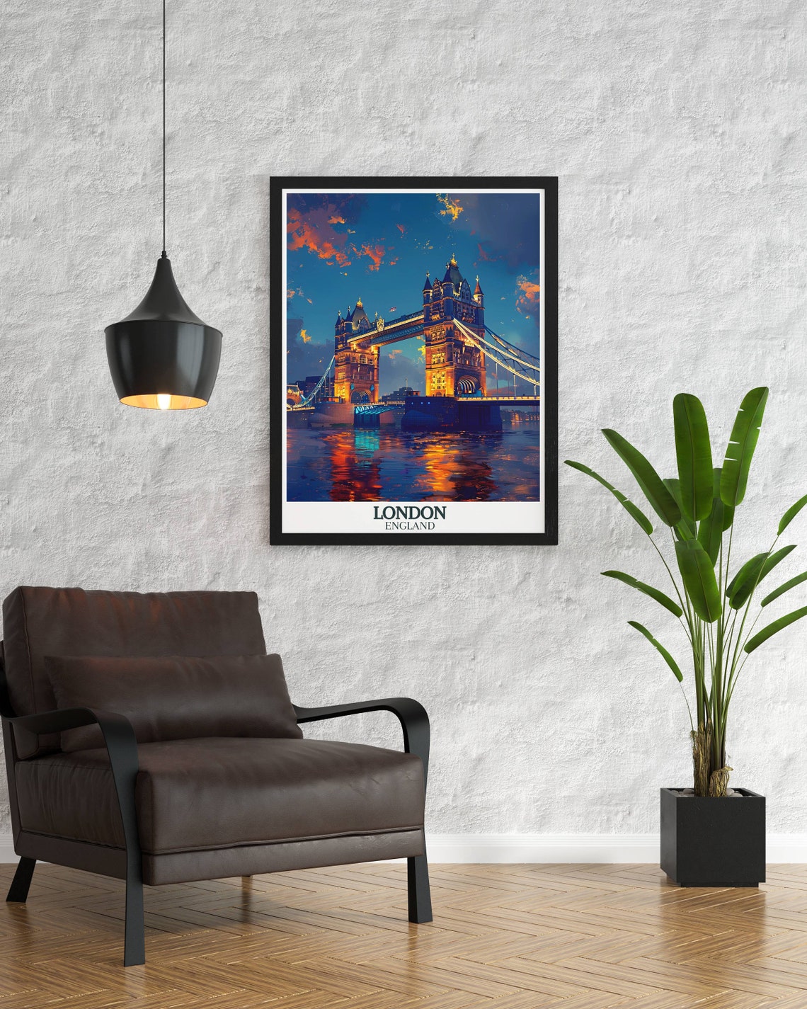 Tower Bridge London Night Lights Poster With River Reflections - Image 2