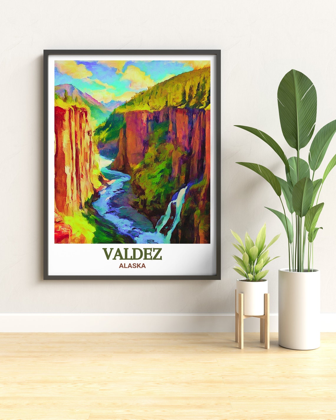 Colorful Valdez Alaska Keystone Canyon Waterfall River Travel Poster - Image 2