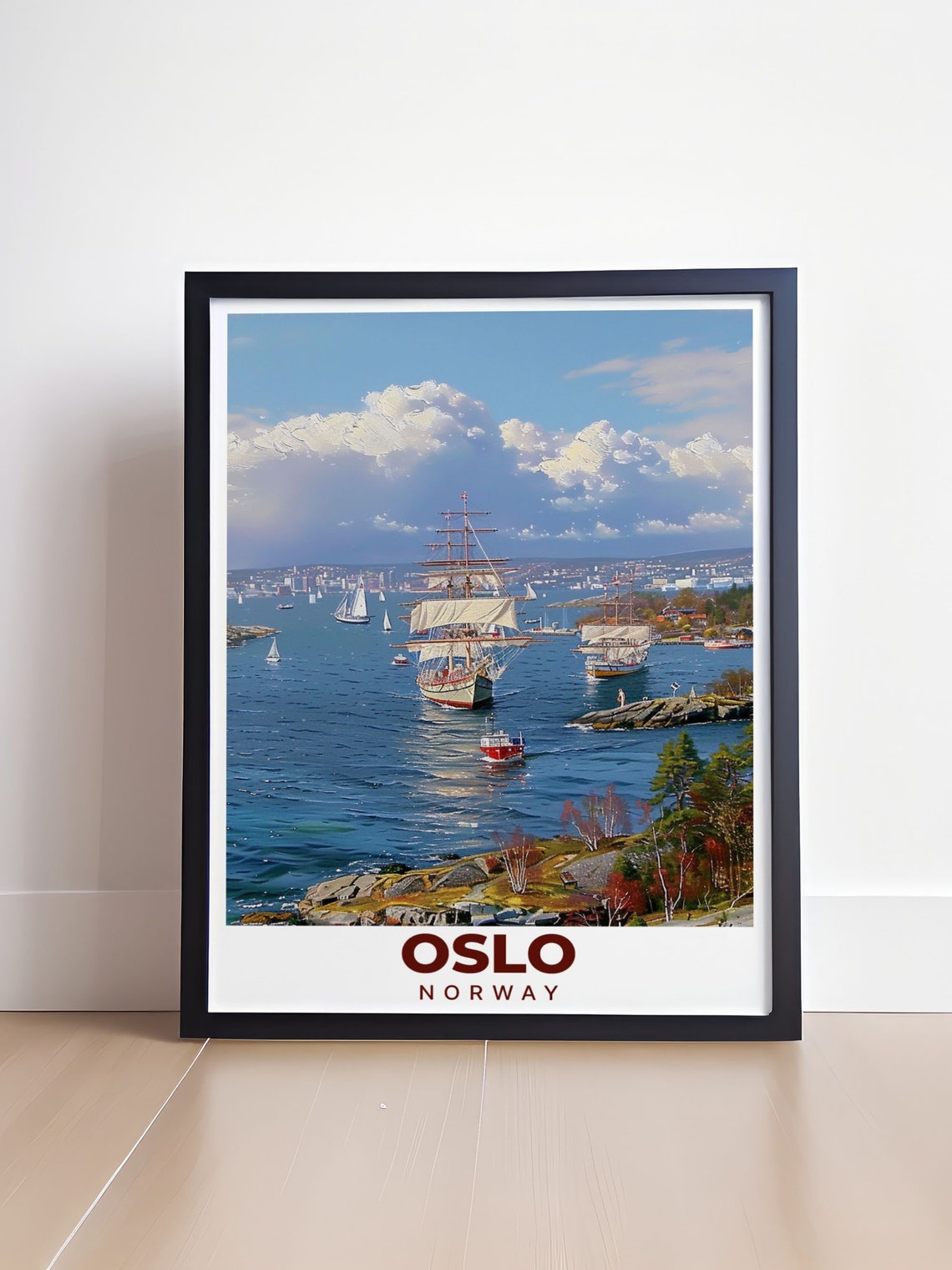 Oslo Fjord With Tall Ships Sailing Under Summer Clouds Travel Poster - Image 4