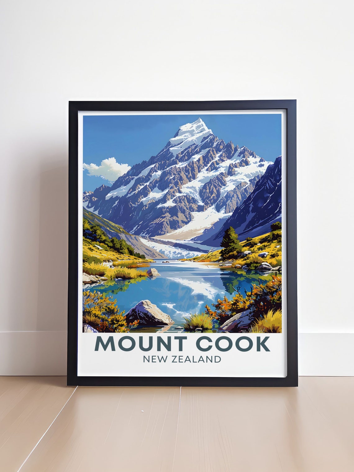 Mount Cook Alpine Lake Mirror Reflection New Zealand Travel Poster - Image 4