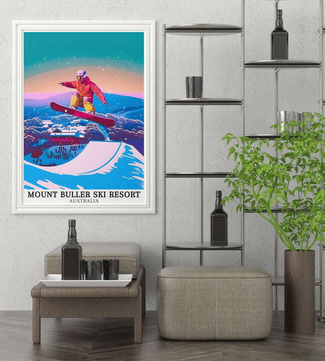 Mount Buller Snowboarder Air Sunset Terrain Park Ski Resort Poster - Image 2