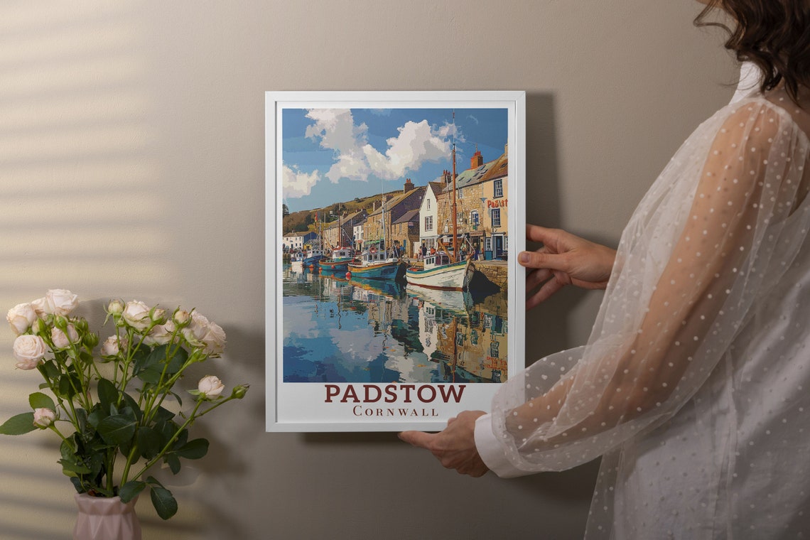 Padstow Cornwall Fishing Boats Reflected in Harbour Water Poster - Image 2