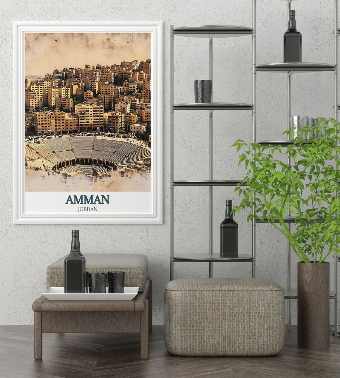 Amman Roman Theater With the City Skyline of Jordan Travel Poster - Image 2